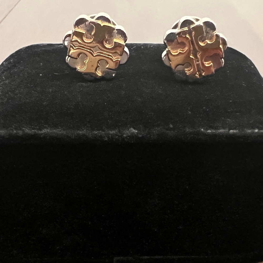 Tory Burch Elegant Silver and Gold Earrings